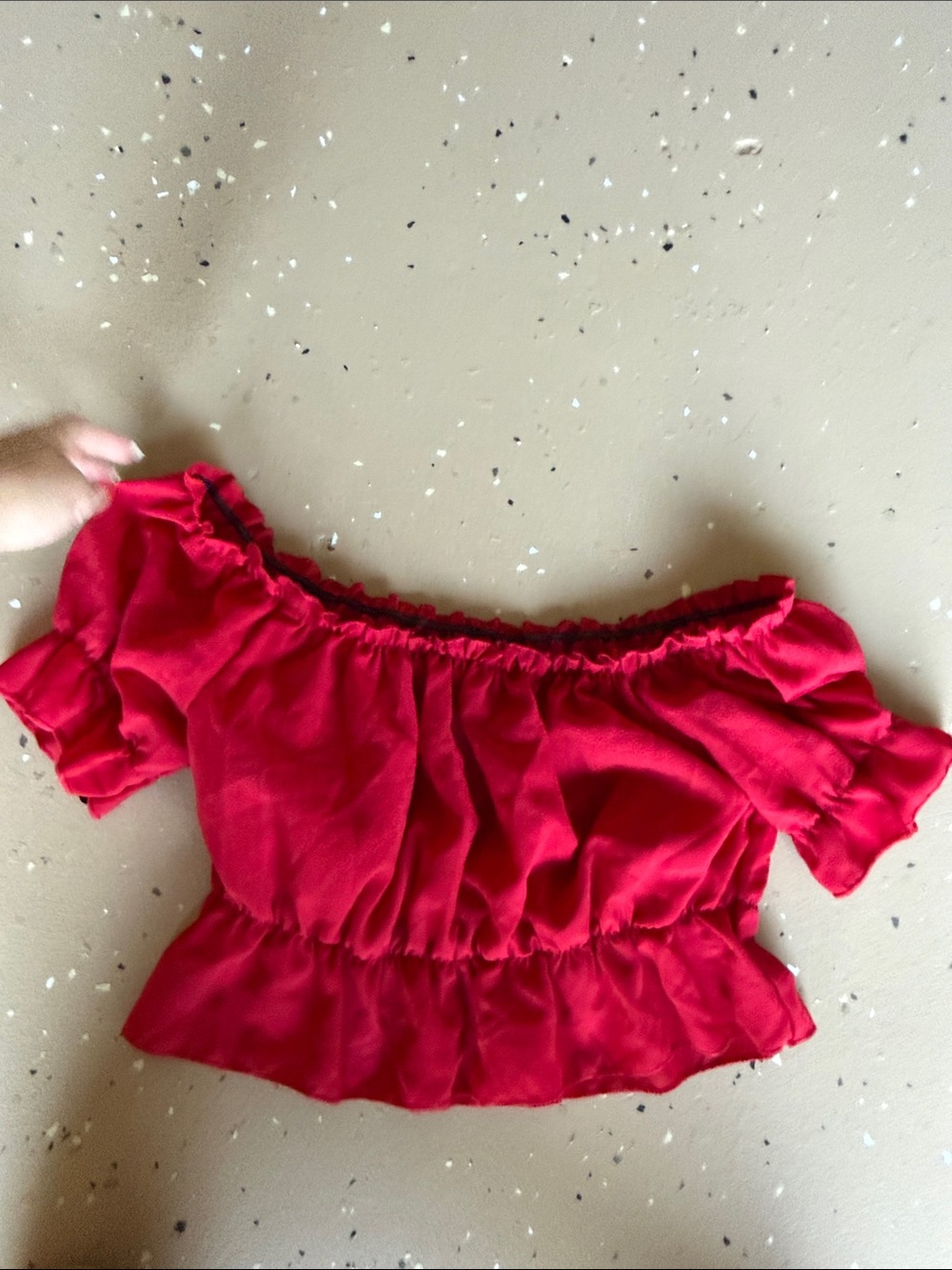 SHEIN Red Off-Shoulder Ruffle Crop Top